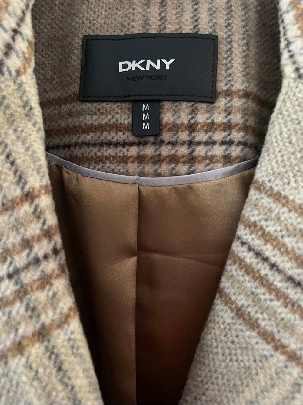 DKNY Beige and Brown Plaid Pea Coat - Picture 2 of 11